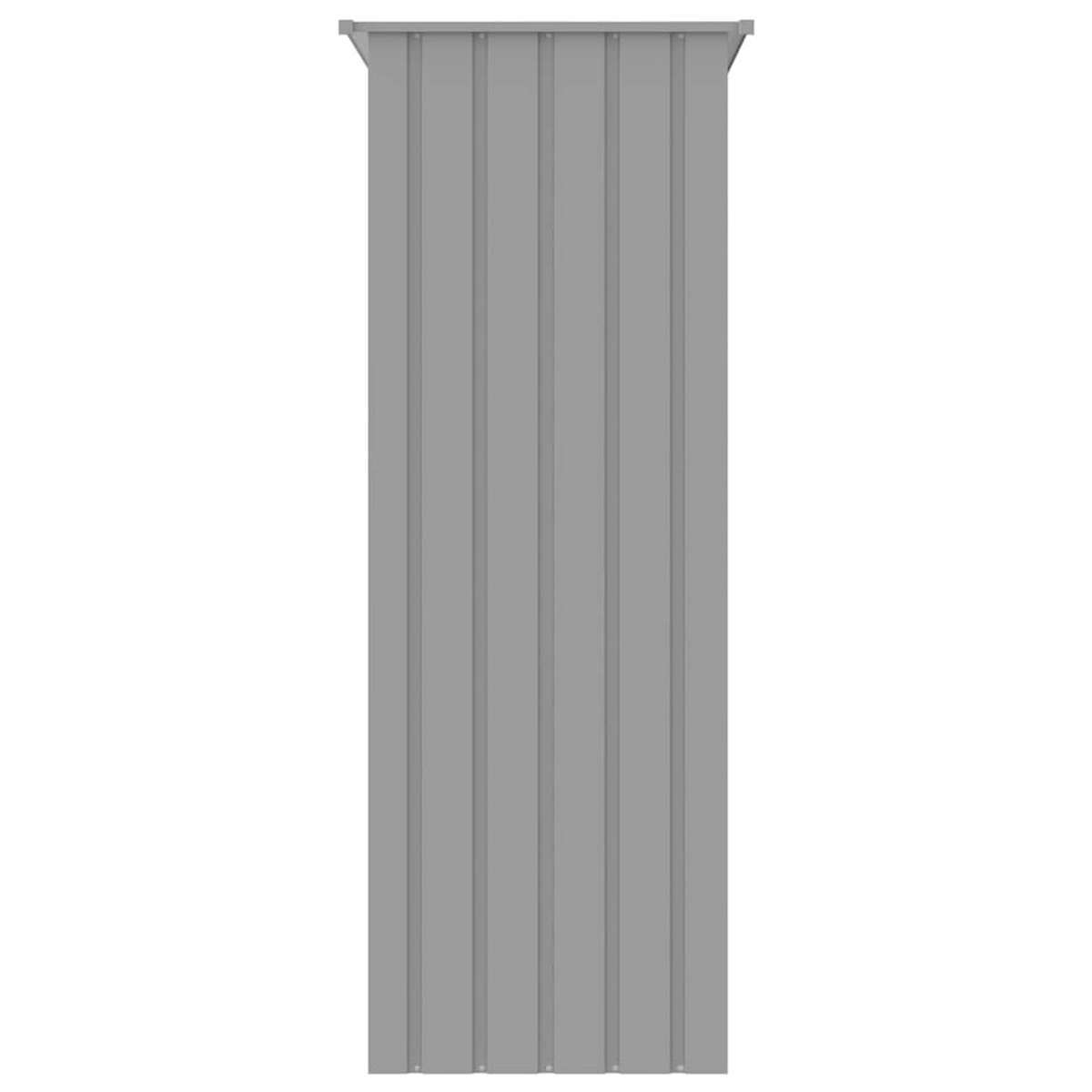 Eine graue vertikale Metallplatte mit mehreren parallelen Rippen. Die Platte hat eine einfache, rechteckige Form und steht vor einem weißen Hintergrund.