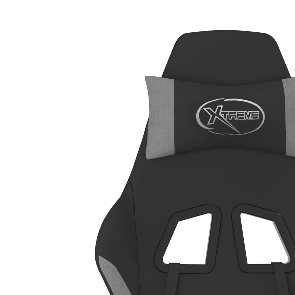 Schwarzer Gaming-Stuhl mit grauen Akzenten und einer Kopfstütze. Auf der Kopfstütze steht 'XTREME'.