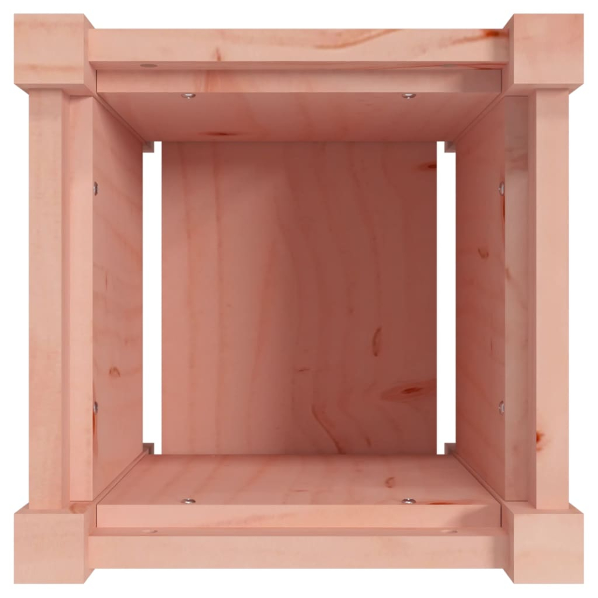 Ein hölzerner Kastenrahmen. Die Box ist leer und hat eine hellbraune Farbe. Schrauben sind sichtbar.