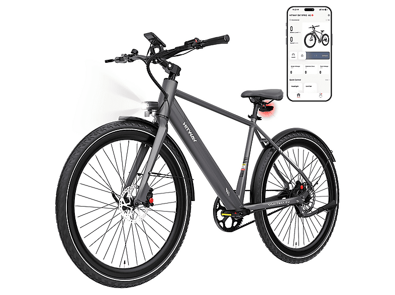 HITWAY BK19PRO Citybike (Laufradgröße: 29 Zoll, Unisex-Rad, 374,4Wh, Grau)