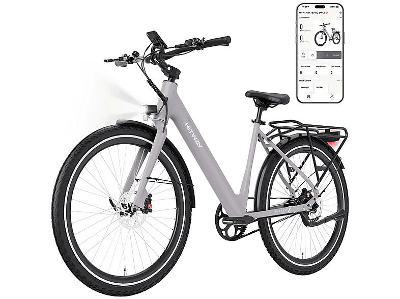 HITWAY BK18PRO Citybike (Laufradgröße: 29 Zoll, Unisex-Rad, 374,4Wh, Mattgrau)