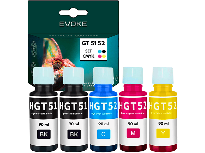 EVOKE 5x Tusz do drukarki HP GT51 GT52 | Pasuje do: Ink Tank 315 410 ...