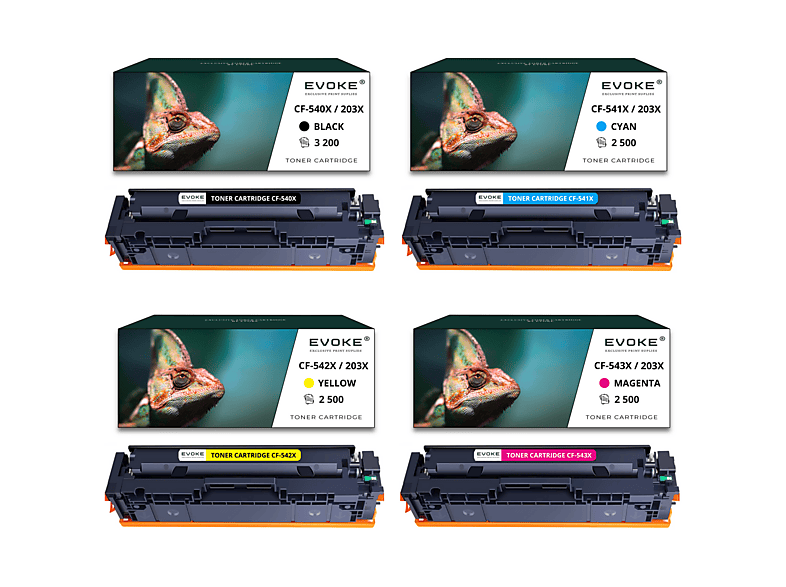 EVOKE 4x Toner per stampante HP 203X CF-540X / Canon CRG054H | Set CMYK ...