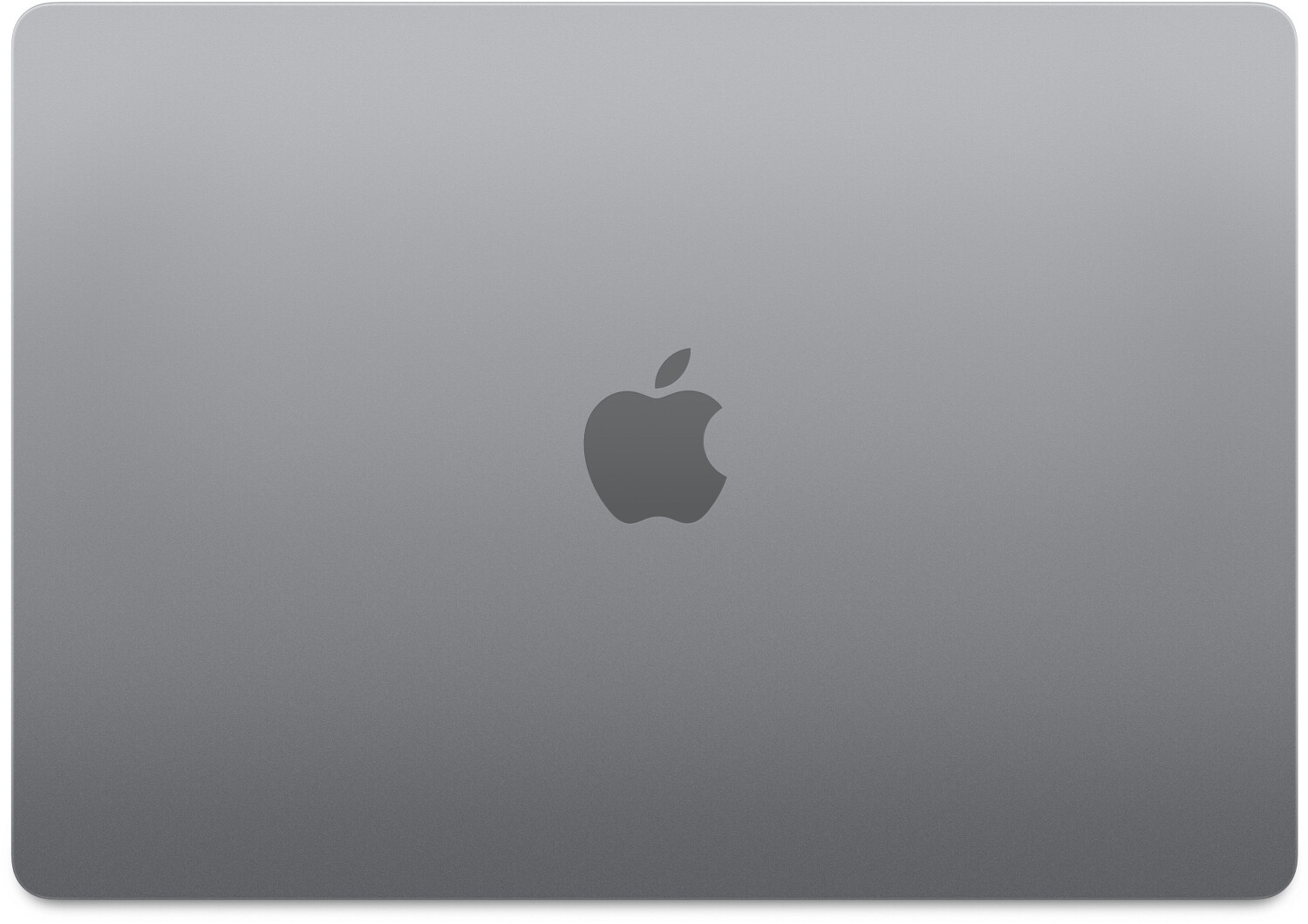 Grauer Apple-Laptopdeckel. Das Apple-Logo, eine graue Silhouette eines Apfels mit Biss, ist zentriert.