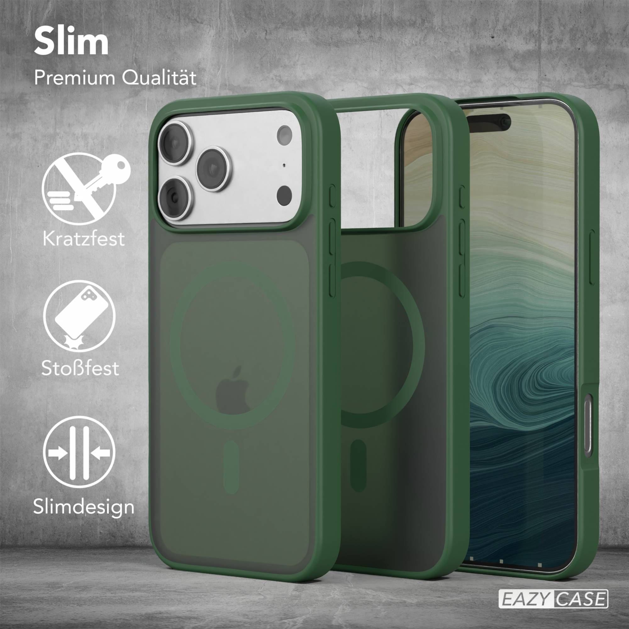 Grüne Handyhüllen mit Telefon darin. Text: Slim, Premium Qualität, Kratzfest, Stoßfest, Slimdesign, EAZY CASE.