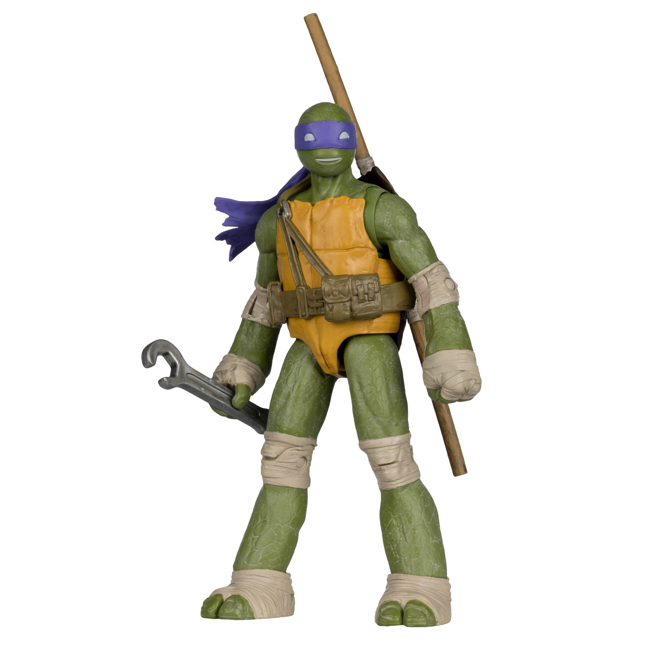 Figur von Teenage Mutant Ninja Turtle, Donatello, mit einem Schraubenschlüssel und einem Bo-Stab. Er trägt eine lila Maske.