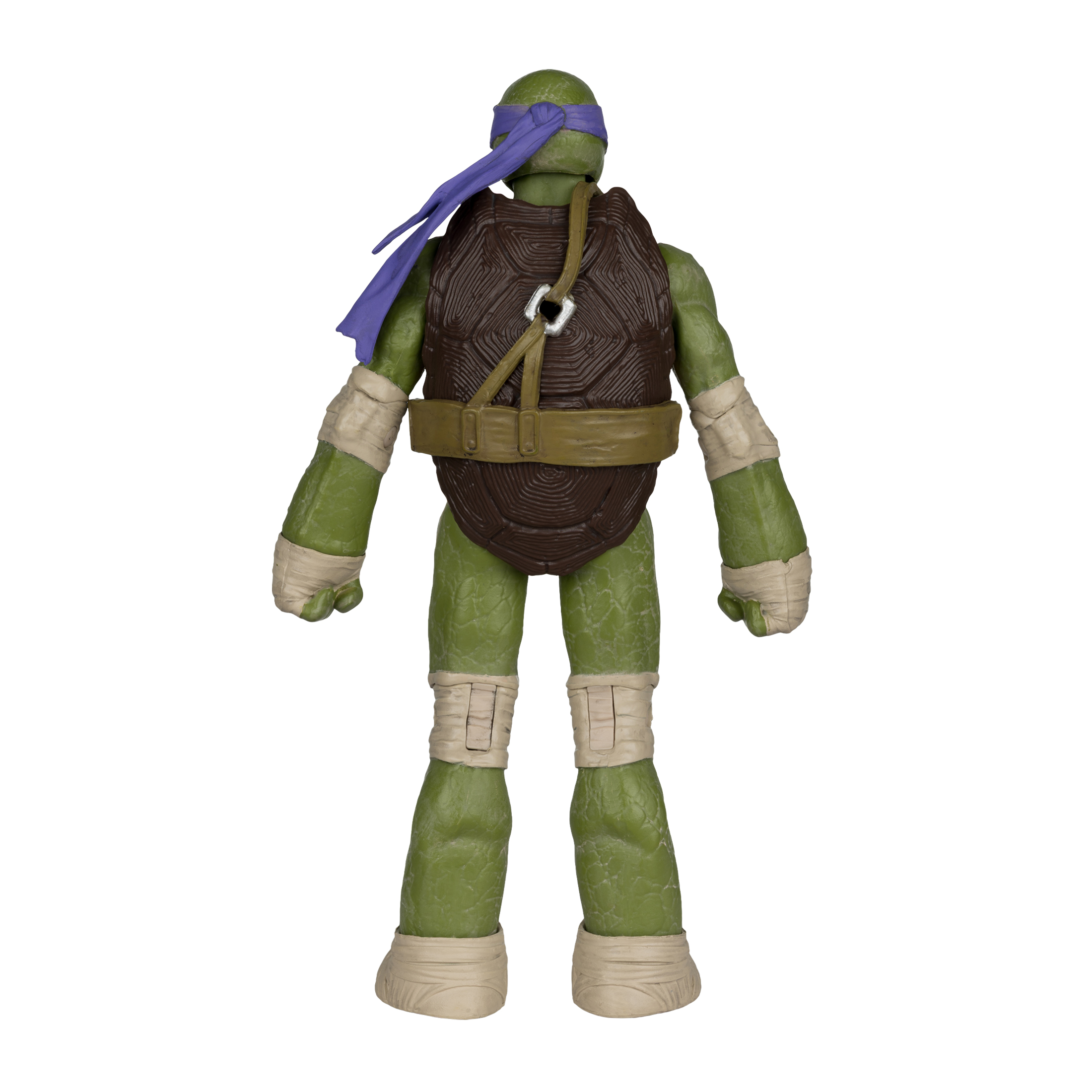 Eine Teenage Mutant Ninja Turtles-Actionfigur, grün mit braunem Panzer und lila Stirnband.