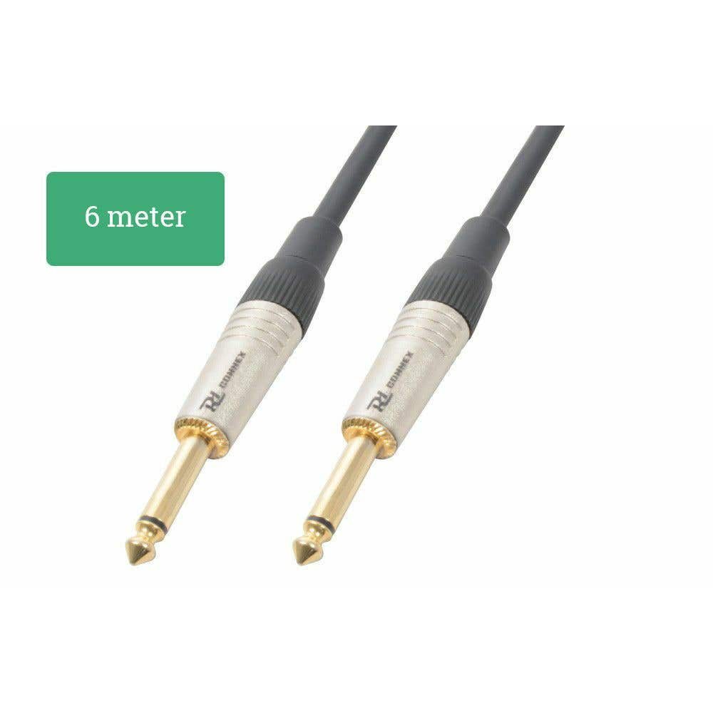 Dos cables de audio con conectores dorados y cables grises. La etiqueta dice '6 metros'. El fondo es blanco.