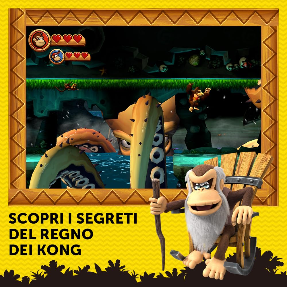 Scena z gry Donkey Kong. Widoczne postacie Donkey Kong i rozgrywka. Postać siedzi na krześle, trzymając kij. Widoczny tytuł gry.