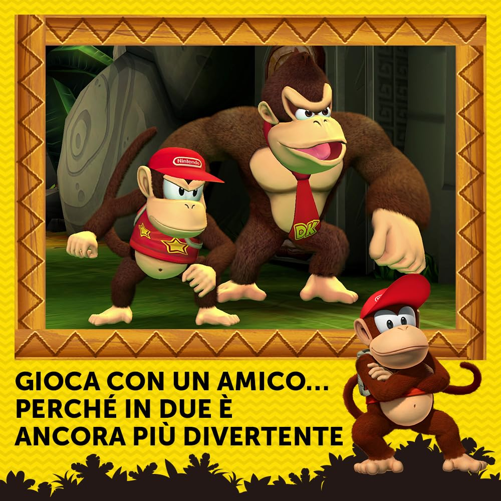 Postacie Donkey Kong: Donkey Kong, Diddy Kong i mała małpa z czerwoną czapką. Tło przedstawia scenę w dżungli.