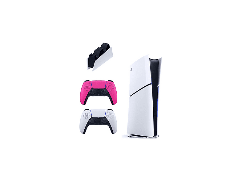 SONY Şarj İstasyonu + 2 Pembe Dualsense + Playstation 5 Slim Digital 825 GB (İthalatçı Garantili) Oyun Konsolu Beyaz
