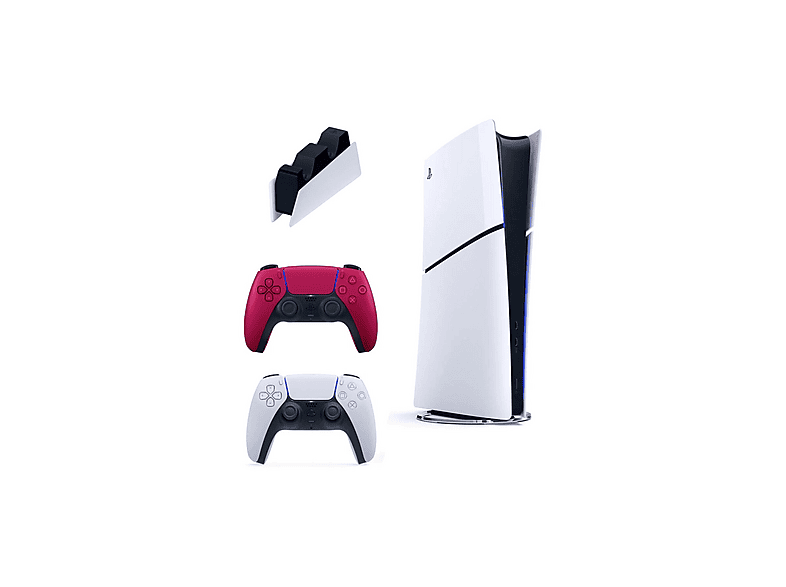 SONY 2. Kırmızı Dualsense + Şarj İstasyonu+Playstation 5 Slim Digital (İthalatçı Garantili) Oyun Konsolu Beyaz
