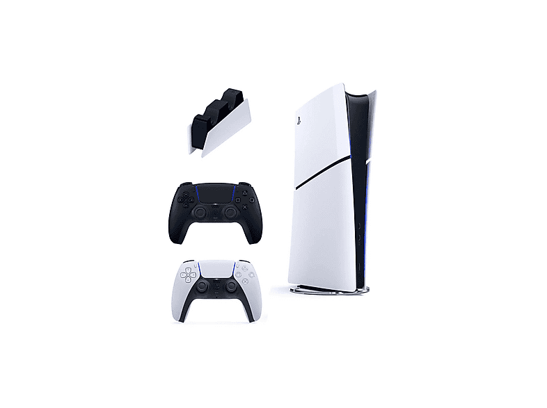 SONY 2 Siyah Dualsense+Şarj İstasyonu Uyumlu+Playstation 5 Slim Digital (İthalatçı Garantili) Oyun Konsolu Beyaz