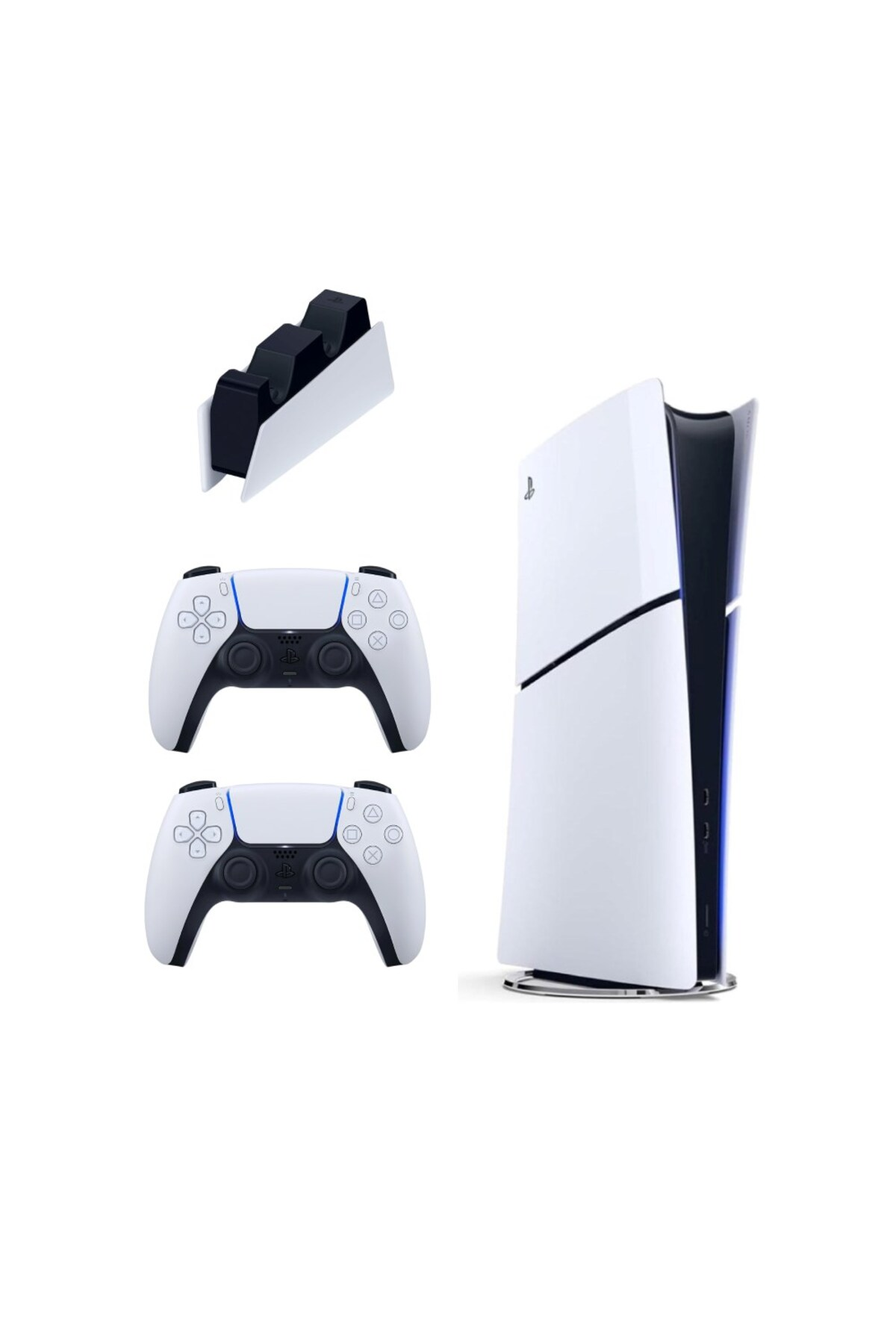 SONY Şarj İstasyonu + 2 Dualsense + Playstation 5 Slim Digital 825 GB (İthalatçı Garantili) Oyun Konsolu Beyaz