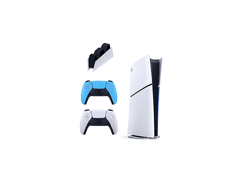SONY Şarj İstasyonu + 2 Mavi Dualsense+Playstation 5 Slim Digital 825 GB (İthalatçı Garantili) Oyun Konsolu Beyaz