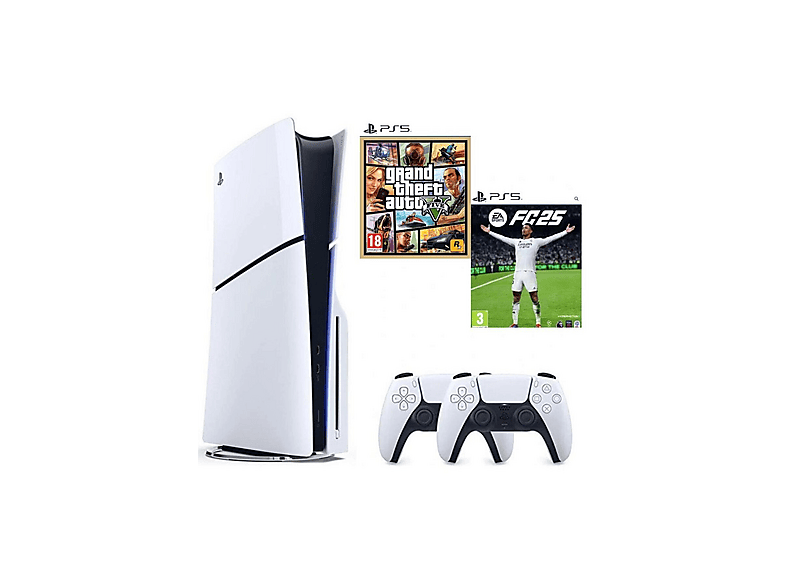 SONY 2. PS5 DualSense+FC 25+GTA 5+Playstation 5 Slim Standart Edition (İthalatçı Garantili) Oyun Konsolu Beyaz