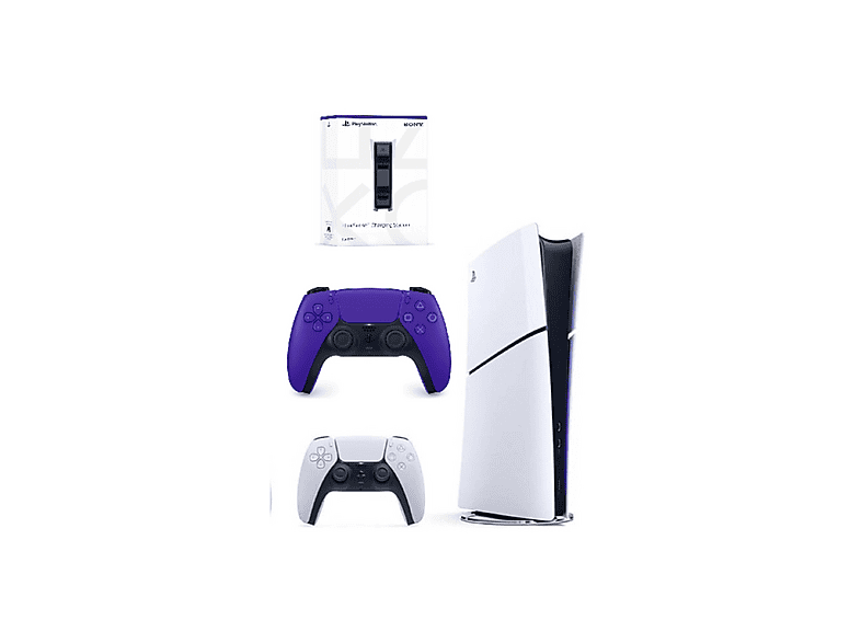 SONY 2 Kol Dualsense Mor + Şarj İstasyonu + Playstation 5 Slim Dijital (İthalatçı Garantili) Oyun Konsolu Beyaz