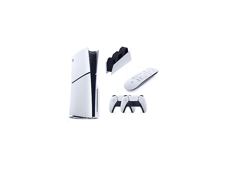 SONY 2 Dualsense PS5 Kol + Şarj İstasyonu + Medya Kumandası + PS5 Slim CD Edition(İthalatçı Garantili) Oyun Konsolu Beyaz