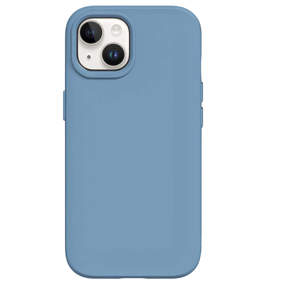 È mostrata una custodia blu per telefono con ritagli per la fotocamera. La custodia è di colore pieno e copre il telefono.