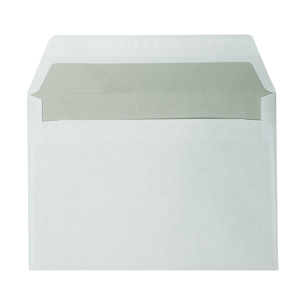 Open, witte envelop op een witte achtergrond. De binnenkant is een lichtere grijstint.