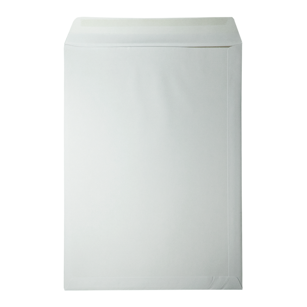 Een witte, rechthoekige envelop, verzegeld en naar voren gericht, tegen een witte achtergrond.