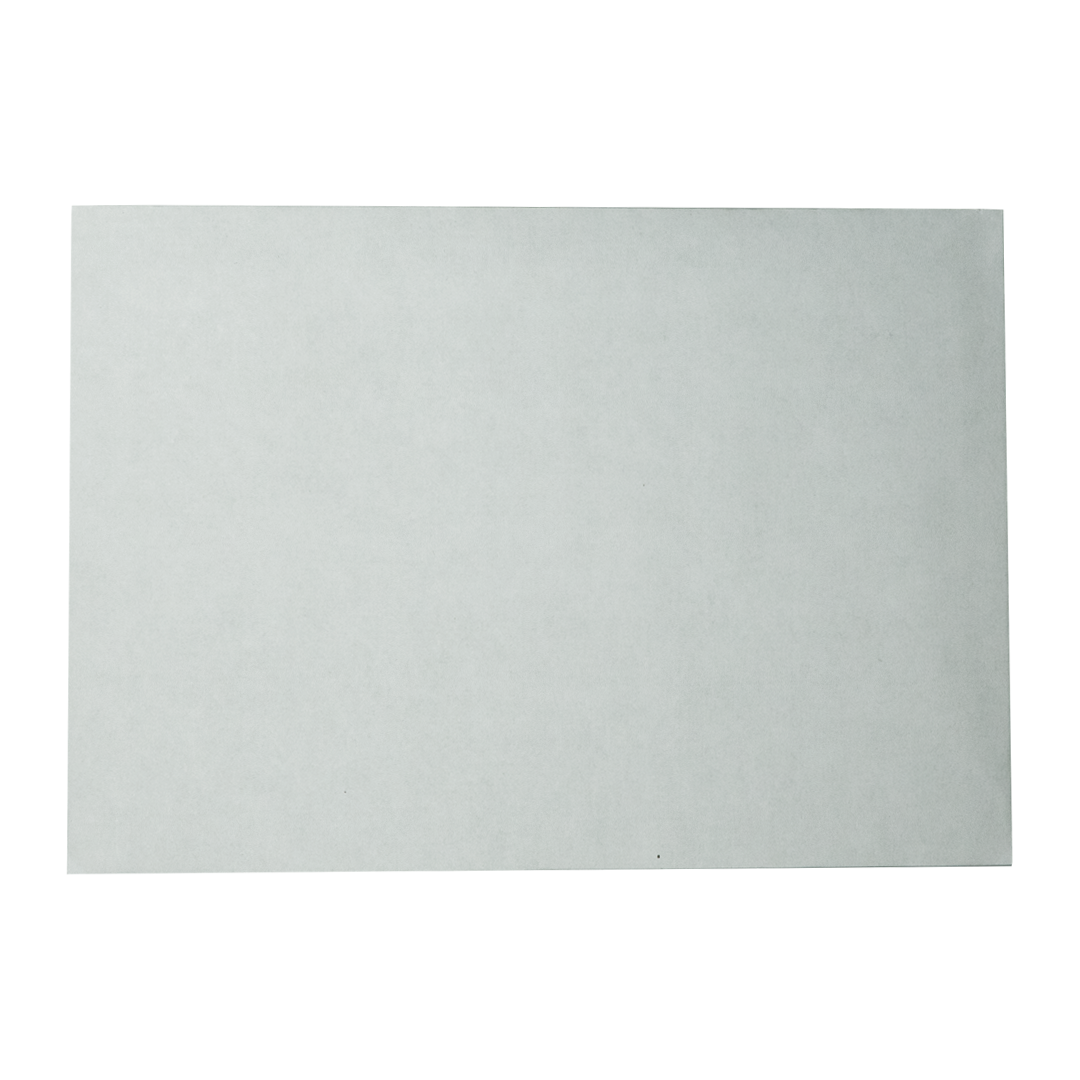 Een rechthoekig, lichtgrijs papier tegen een witte achtergrond. Het papier is gecentreerd met een lichte textuur.