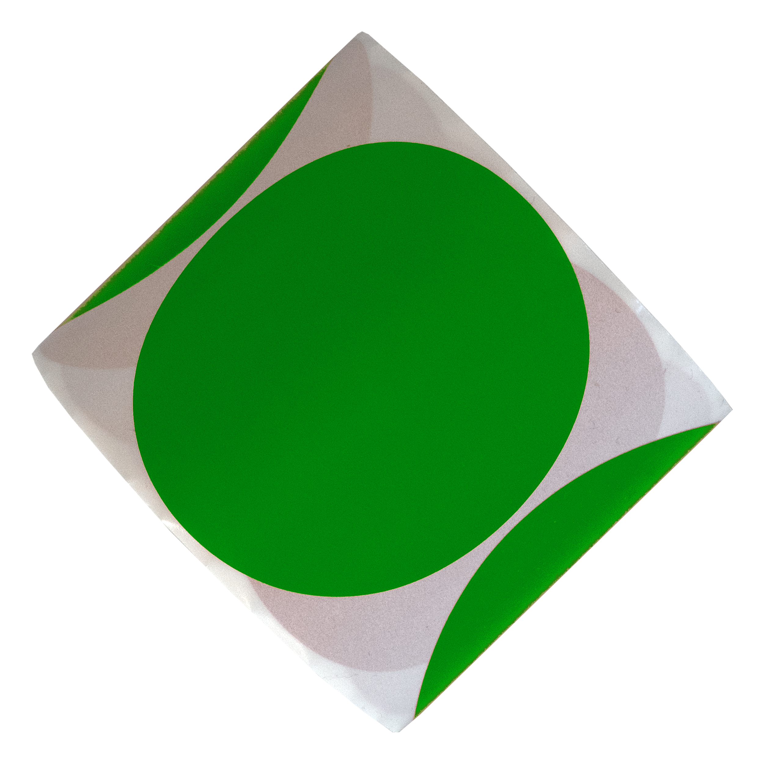 Een groene cirkel op een witte en lichtgrijze vierkant met afgeronde hoeken, tegen een witte achtergrond.