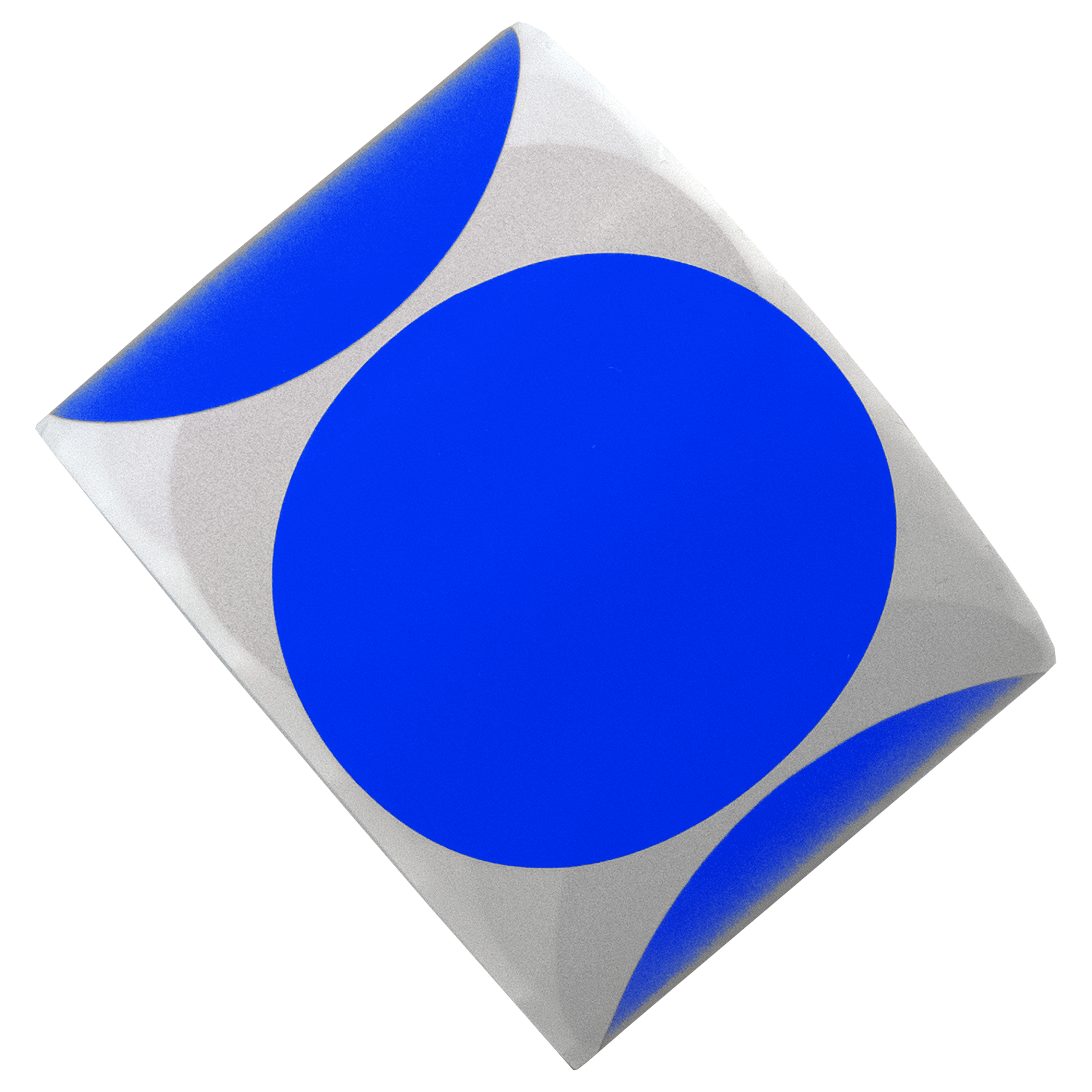 Een afbeelding van wit papier met blauwe cirkels. De middelste cirkel is groot. De andere twee staan aan de zijkanten.