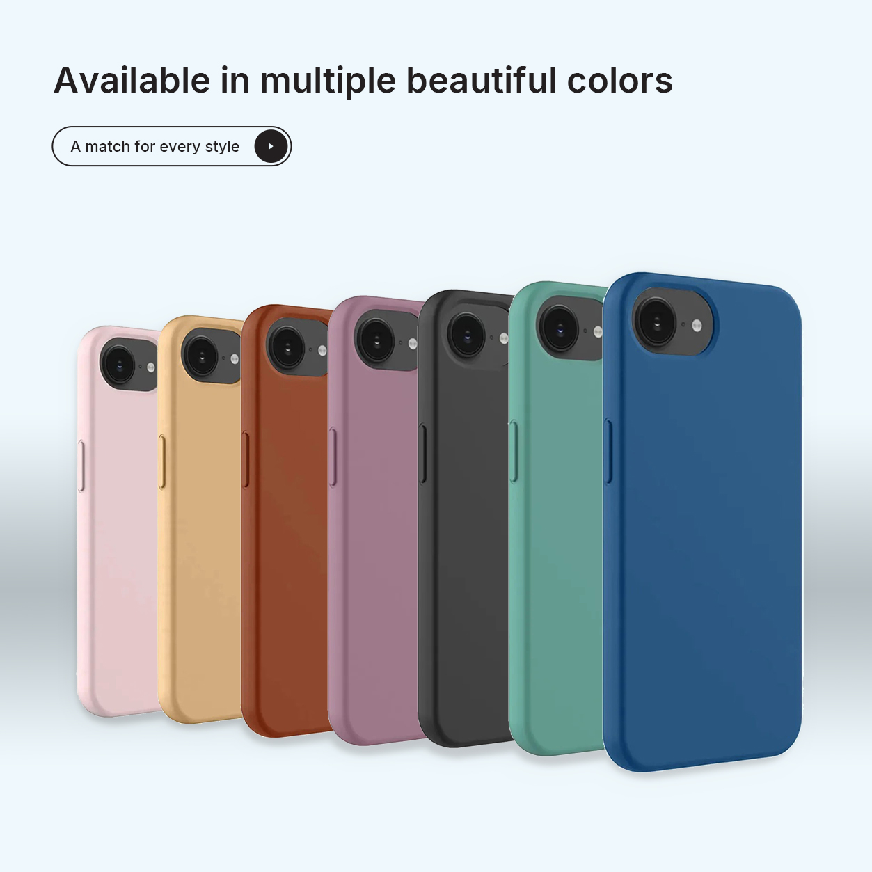 Afbeelding toont telefoonhoesjes in meerdere kleuren: roze, geel, bruin, paars, zwart, groen en blauw, met een witte achtergrond.