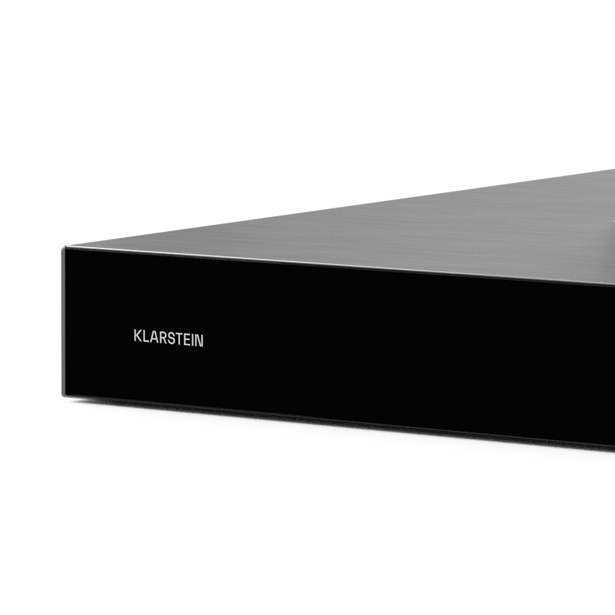 Un dispositivo Klarstein negro. La marca está en el frente. La parte superior es gris.