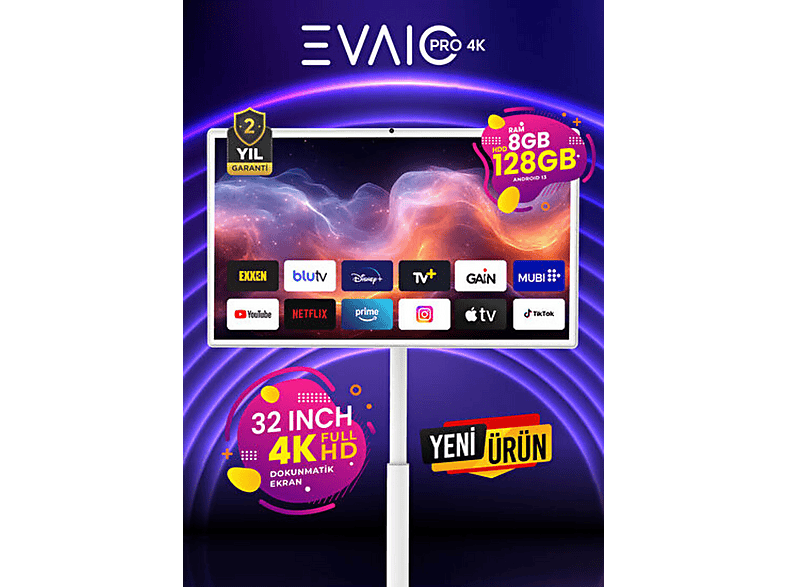 EVAIO Pro 4K Android Smart Full HD Taşınabilir 32 inç 81 cm 4K LED