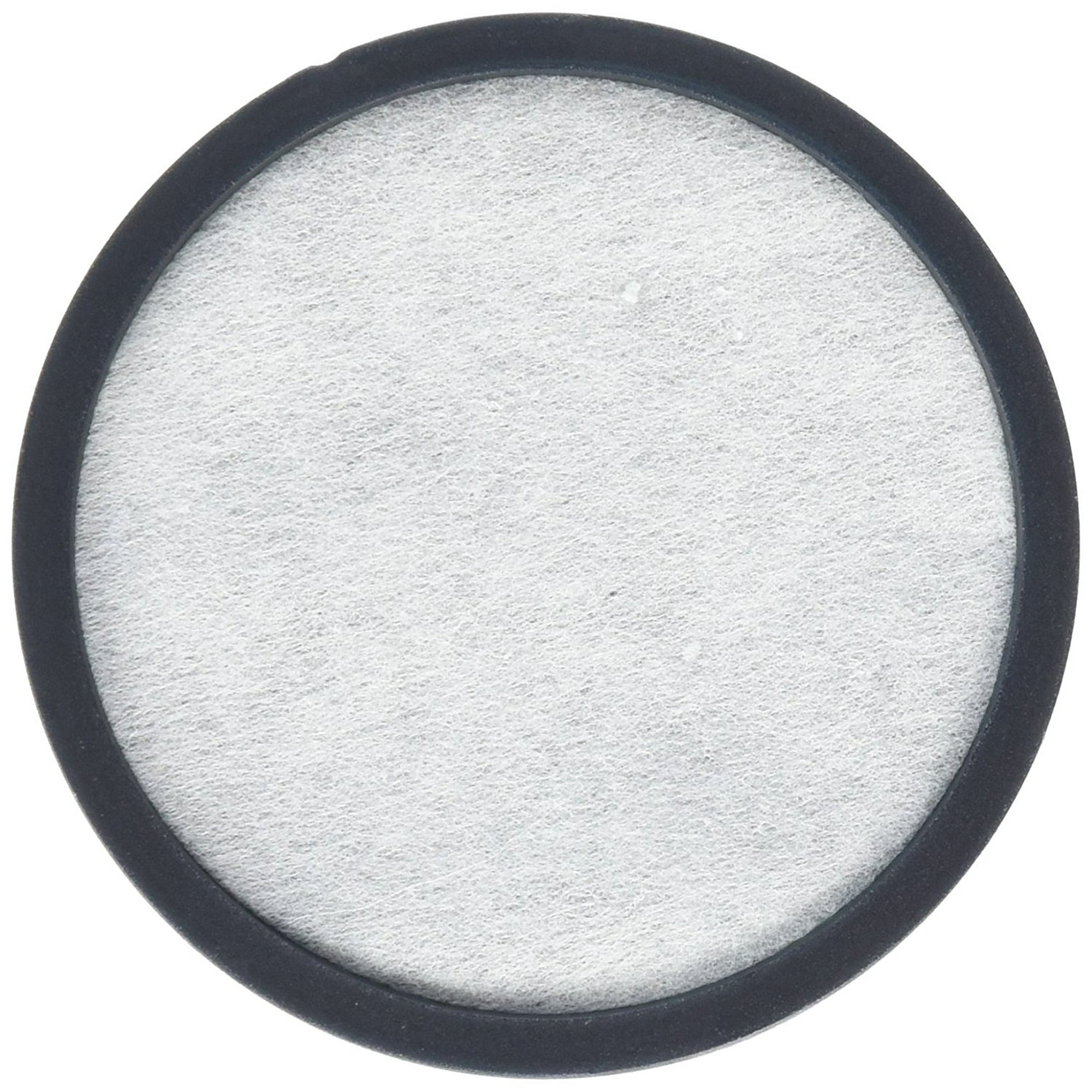 Runder Luftfilter mit schwarzem Rahmen und weißem, strukturiertem Filtermaterial.