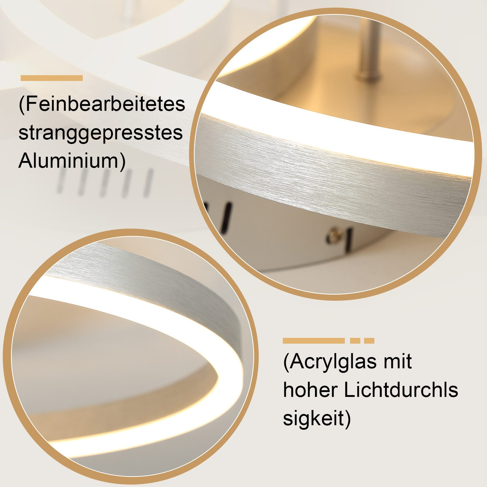 Primo piano di un moderno apparecchio di illuminazione. Presenta una struttura metallica curva con illuminazione LED.