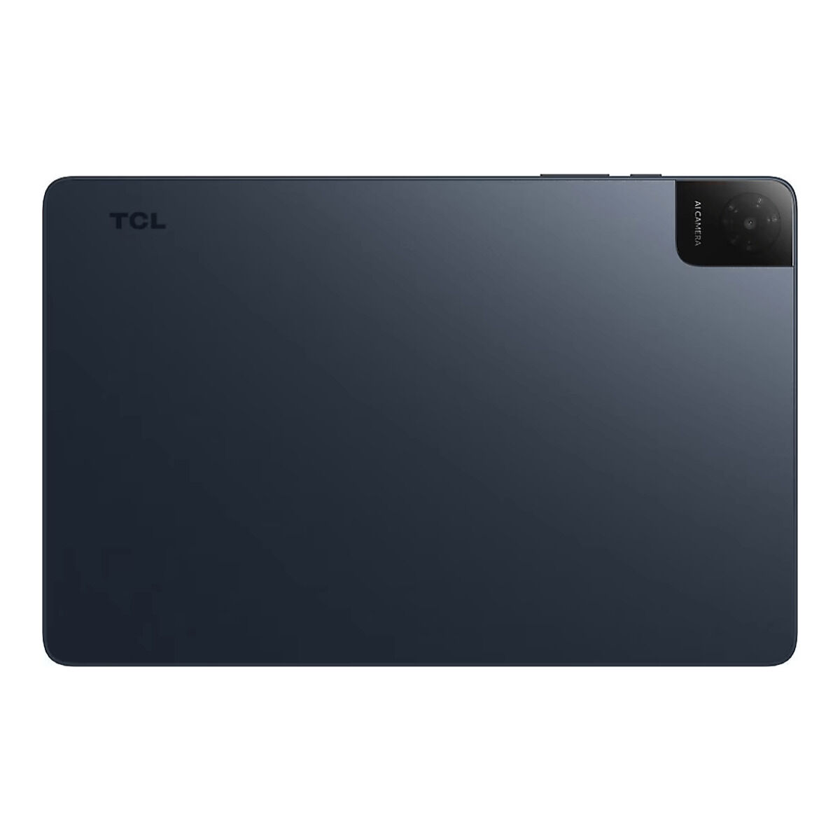 Dunkelblaues TCL-Tablet, Rückansicht. Das TCL-Logo befindet sich oben links. Eine Kamera befindet sich in der oberen rechten Ecke, beschriftet mit AI CAMERA.