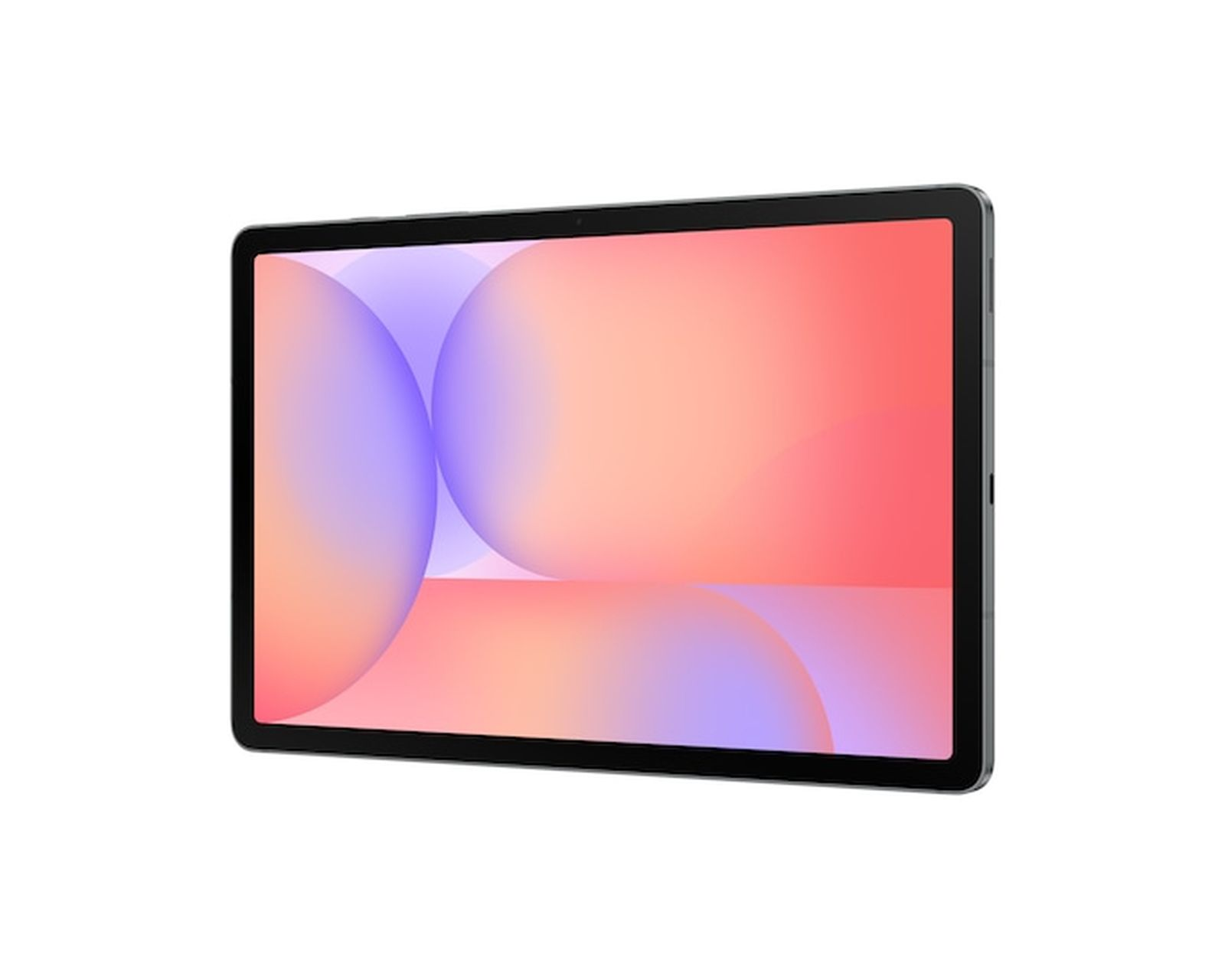 Tablet con cornice nera. Lo schermo ha una sfumatura di colori rosa, viola e arancione. Sfondo bianco.