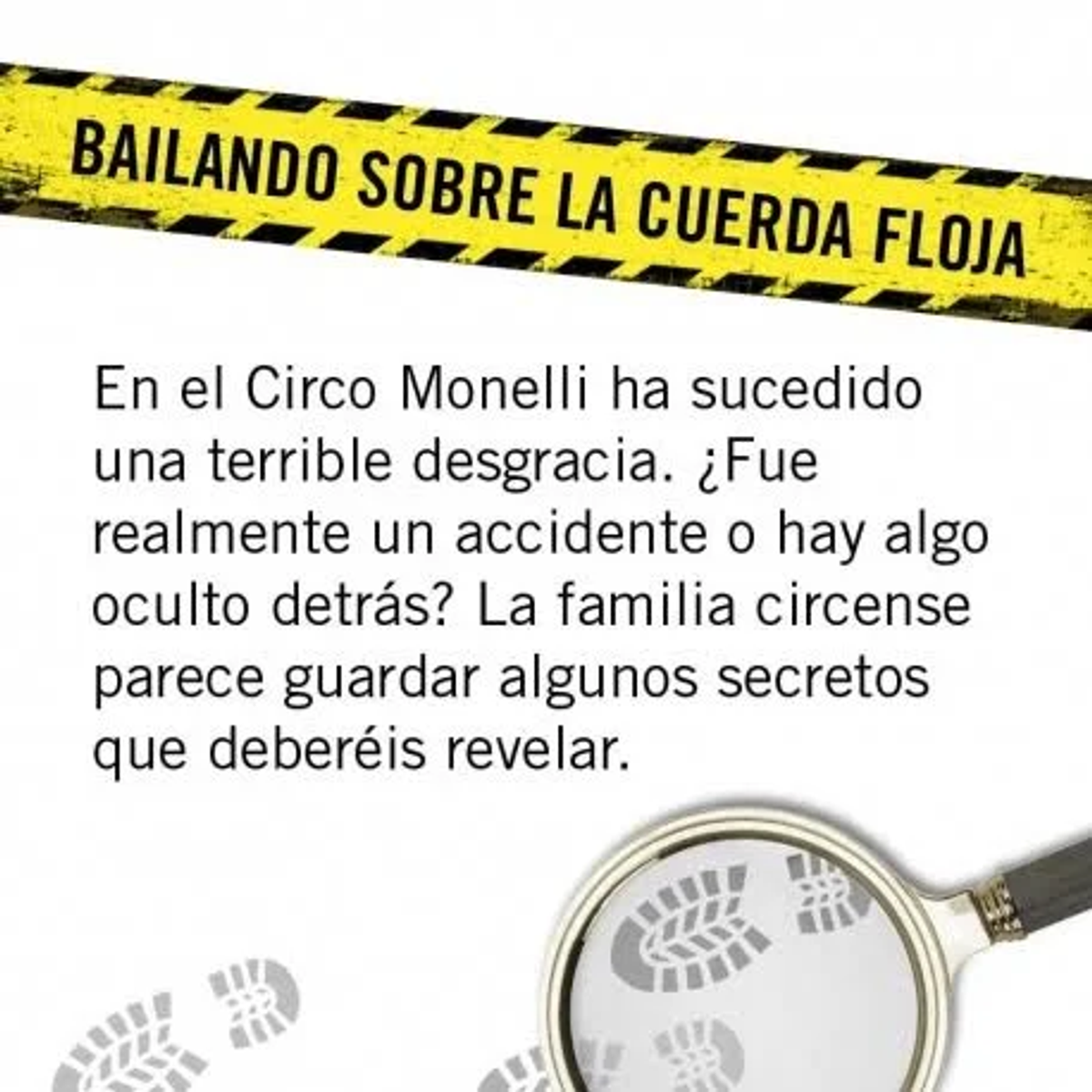 Cinta amarilla de precaución dice 'Bailando sobre la cuerda floja'. Texto abajo pregunta si accidente de circo fue real.