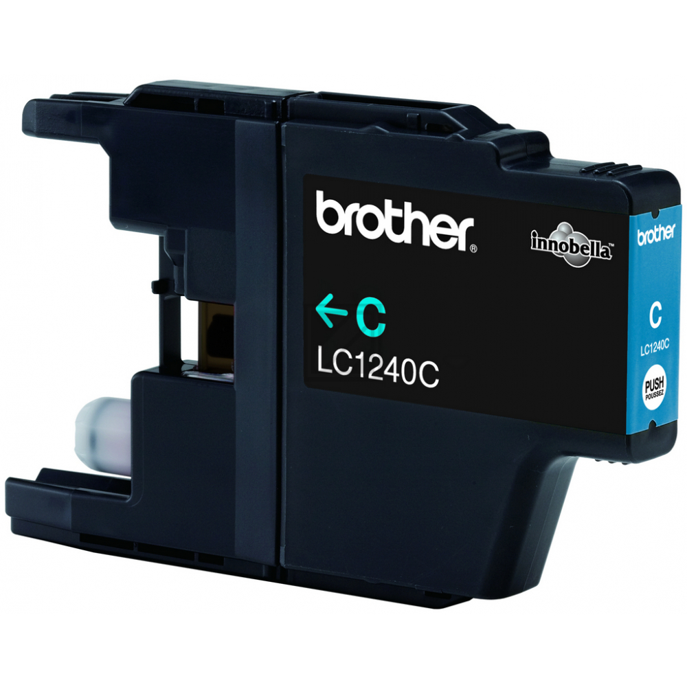 A black Brother ink cartridge, labeled 'C' and 'LC1240C'. Includes the Brother and Innobella logos. Cyan-colored accents.