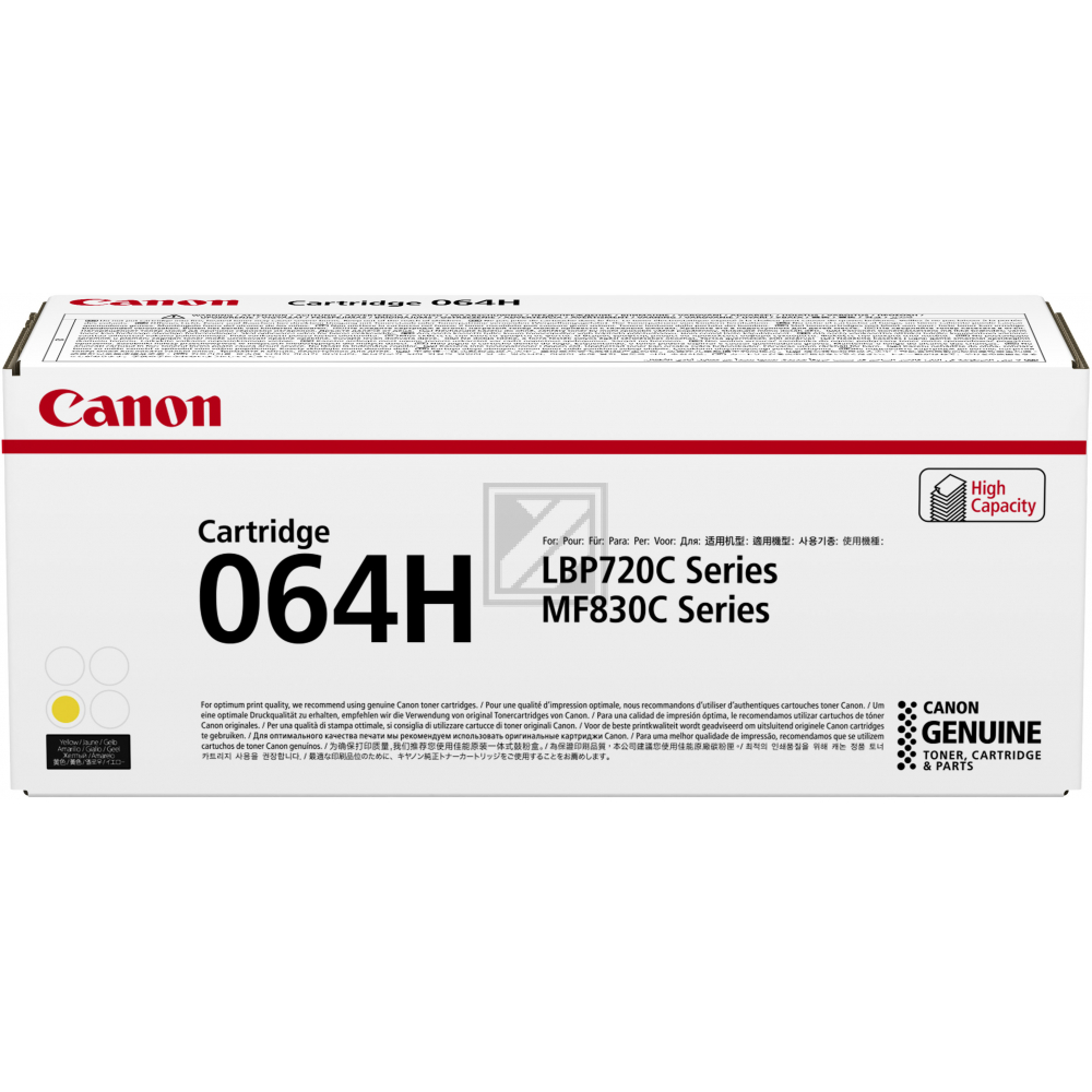 Pudełko z wkładem Canon. Posiada nazwę marki, model wkładu 064H oraz serie LBP720C i MF830C.