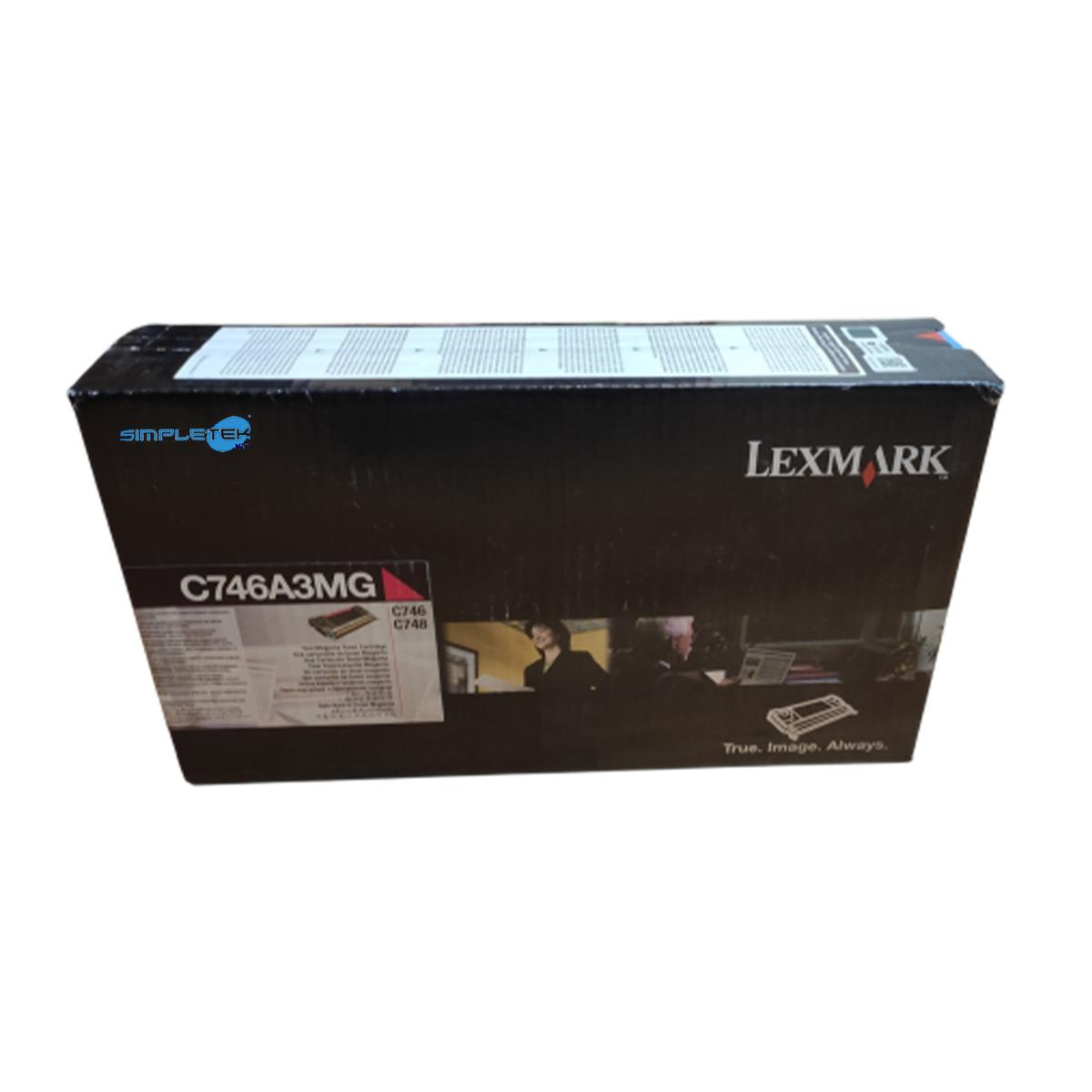 Una scatola di cartucce per stampanti Lexmark, nera con testo bianco. C'è 'C746A3MG' sul davanti. La scatola è su sfondo bianco.