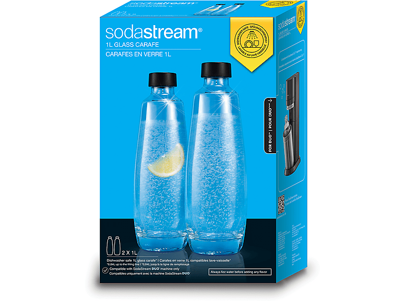 SODASTREAM 1047205490 GLASFLASCHE DUO, 1 L, 2ER-PACK NEU Wassersprudler Zubehör Schwarz/Transparent