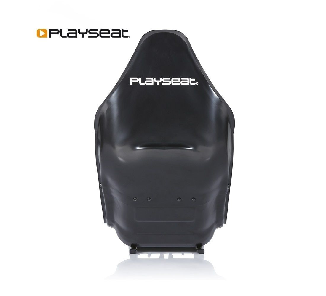 Siège de course Playseat noir. Le logo Playseat est en haut à gauche et au centre. La chaise est sur fond blanc.
