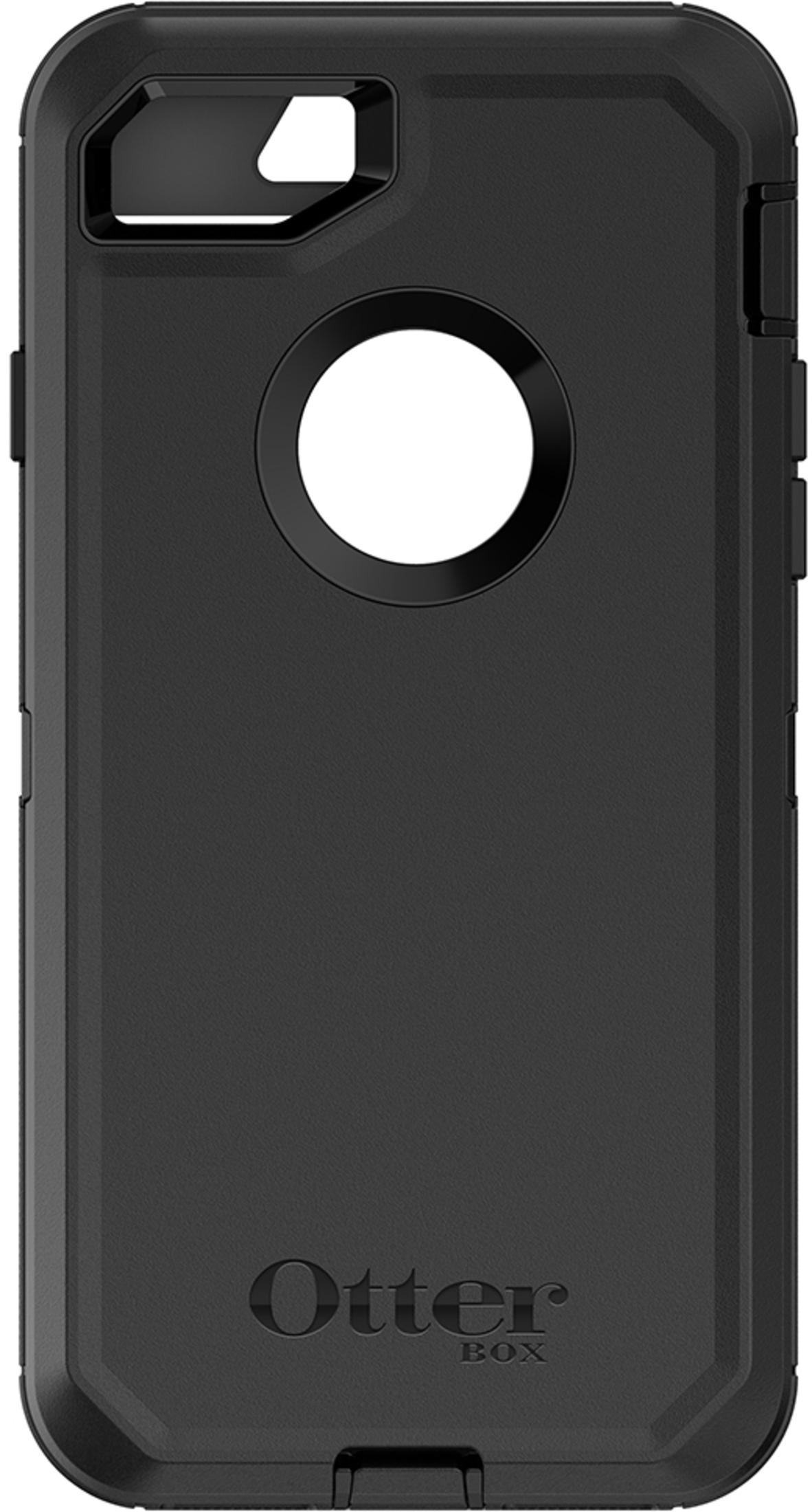 Schwarze OtterBox-Handyhülle. Mit Kamera- und Knopfausschnitten. OtterBox-Logo unten. Das Gehäuse ist robust und schützend.