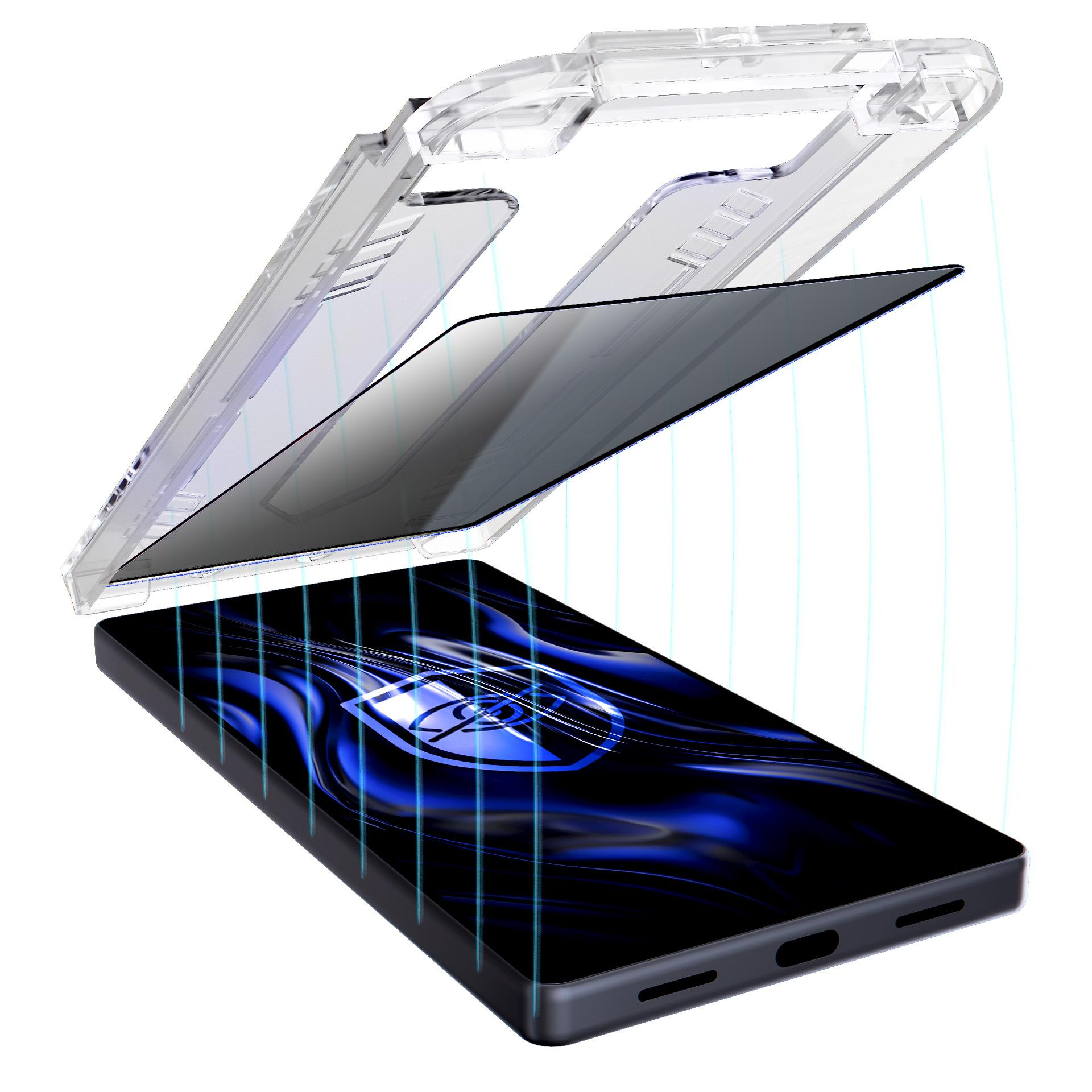 Pokrowiec na telefon pokazany z warstwami. Telefon na dole, ochrona ekranu pośrodku i obudowa na górze.