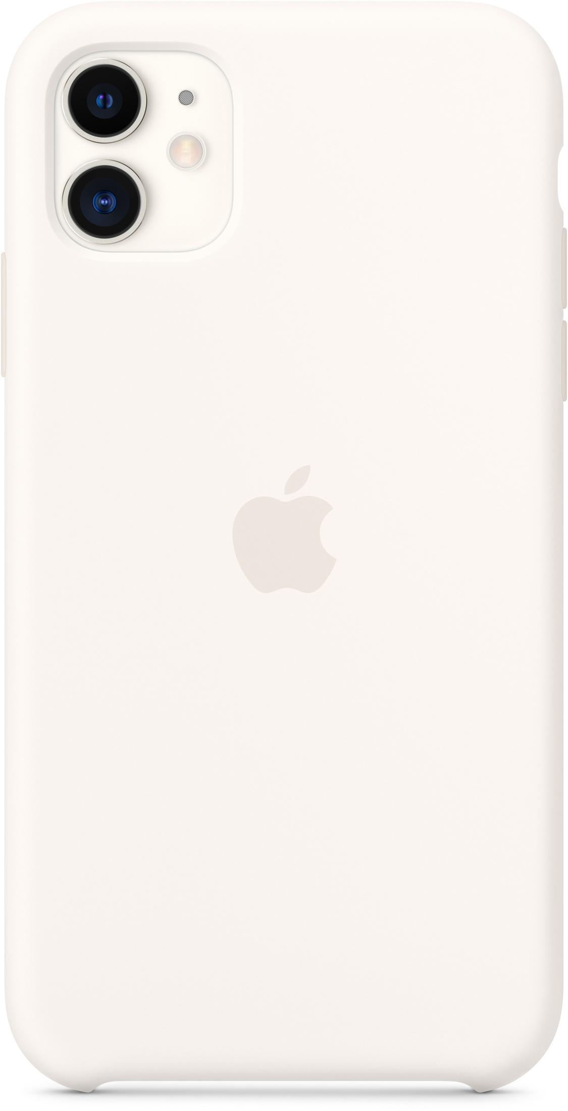 Coque d'iPhone de couleur crème. Elle comporte des découpes pour l'appareil photo en haut à gauche. Un logo Apple est centré. Le boîtier a des bords arrondis.