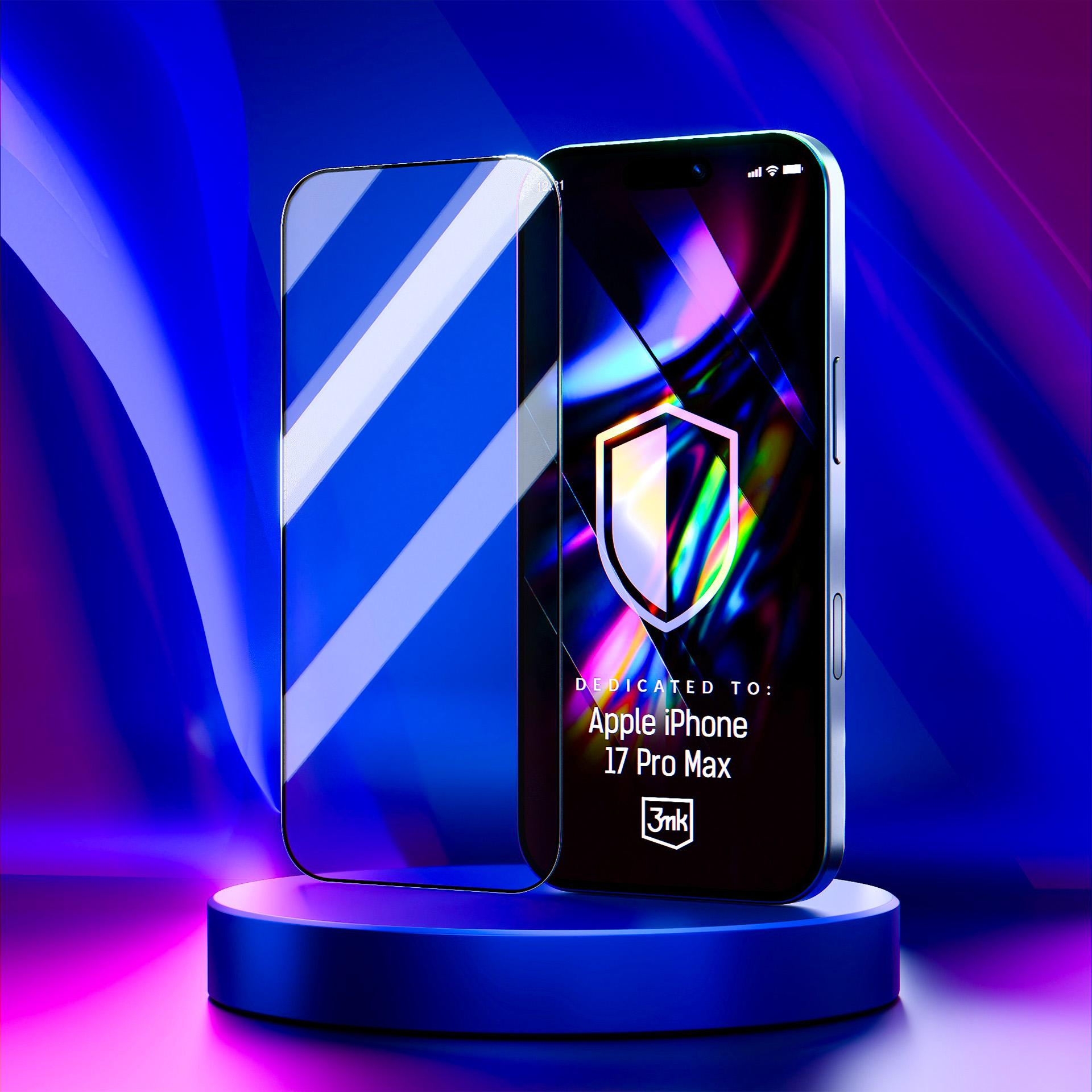 Ochraniacz ekranu iPhone 17 Pro Max i sam telefon. Dedykowany dla: Apple iPhone 17 Pro Max.
