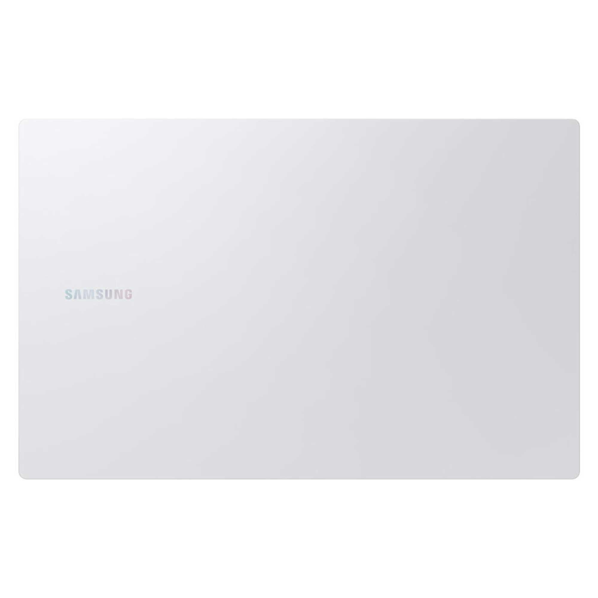 Yuvarlak köşeli beyaz bir tablet. Samsung logosu sol tarafta. Arka plan beyaz.