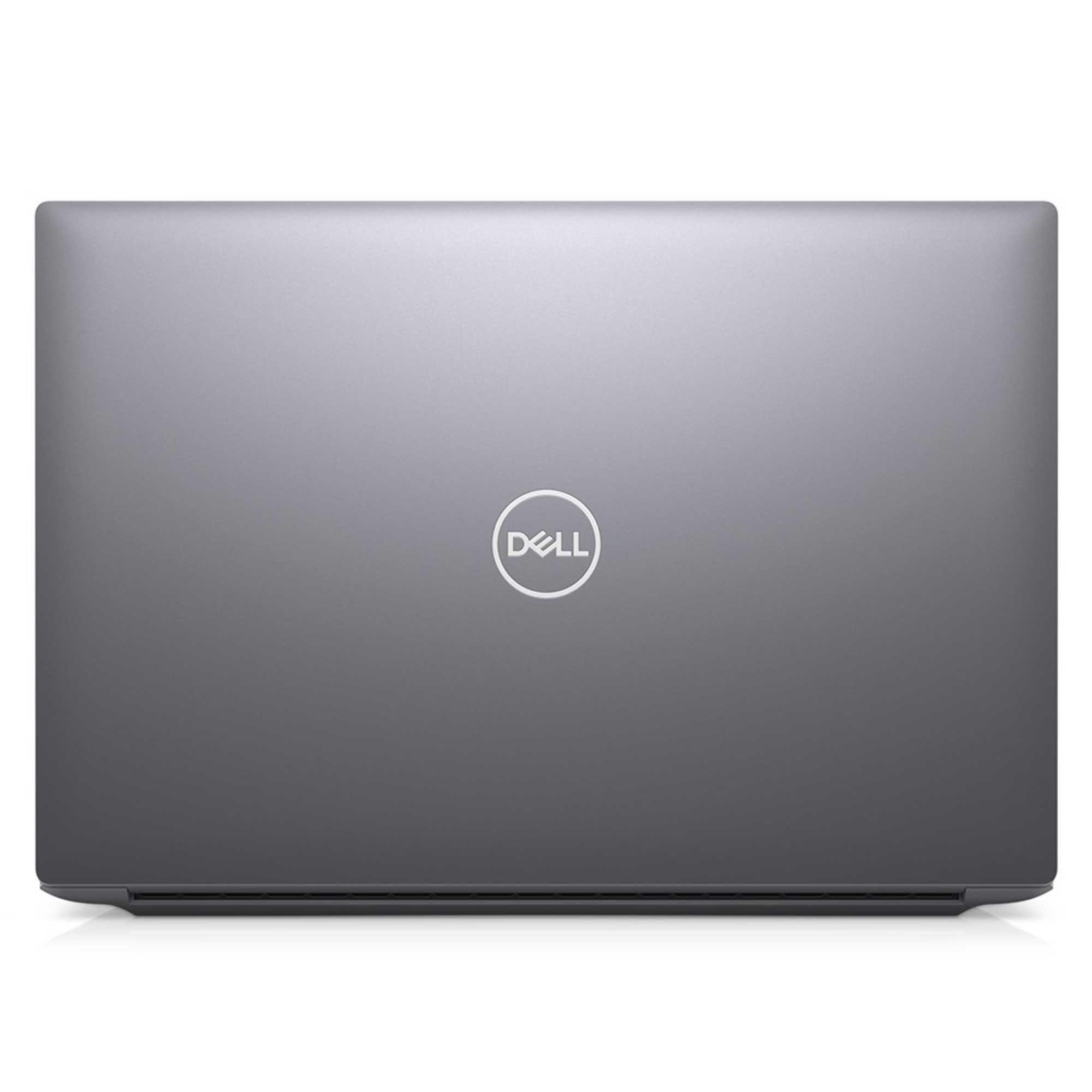 Kapalı gri bir Dell dizüstü bilgisayar ortalanmıştır. Dell logosu kapağın ortasındadır.