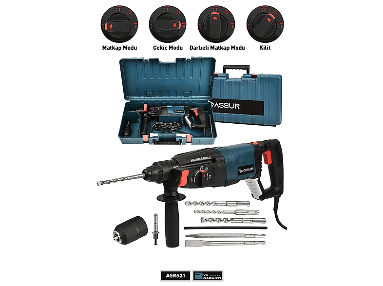 ASSUR Profesyonel 850 W  26 mm Matkap Darbeli Kırıcı Delici