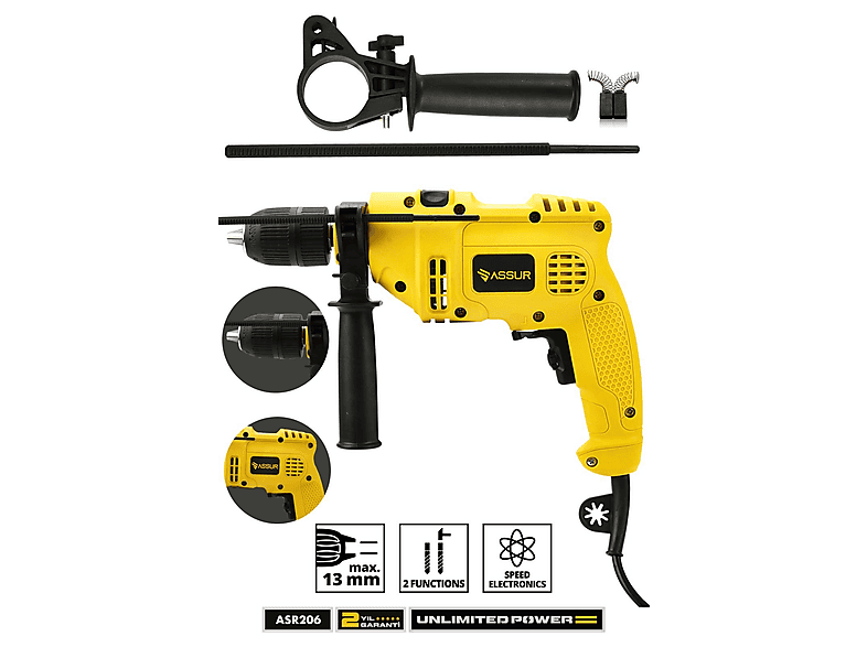 ASSUR 500 W Darbeli Metal Şanzıman 13 mm Elektrikli Matkap