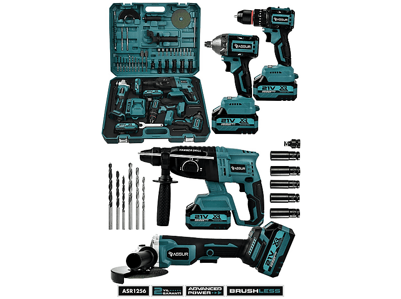 ASSUR 21V Taşlama - Somun Sıkma Sökme - Akülü Vidalama - Kırıcı Delici Hilti 4'lü Set